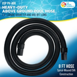 U.S. Pool Supply 8 Foot Heavy-Duty Above Ground Pool Hose, 1.5" - Black Replacement Filter Connecting Hose, Flexible Spiral Wound EVA - Compatible with Intex for Pool Filter Pumps - Skimmer Pump