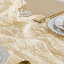 ButterMelt 2 Pack Beige 10ft Cheesecloth Table Runner, Boho 35x120 Inch Long Table Runner, Gauze Table Runner Decor for Baby Shower Bridal Shower or Wedding Party