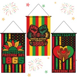Takealooko Juneteenth Day Door Sign Flag, 3 Pcs Happy African American Independence Day Banner Door Hanging Decor, Freedom Day Banner Holiday Party Decor for Home Wall Indoor Outdoor