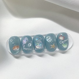[Handmade Nail Tips] Under the Sea Nail Tips - Long Oval / [수제네일팁] 언더더씨 네일팁 - 롱오벌