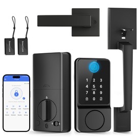 POWIFY Keyless Entry Door Lock with Handle, APP Control Smart Front Lock Set, Keypad Door Lock with Handle, Keypad Deadbolt Auto Lock, Easy to Install, Bluetooth, Black