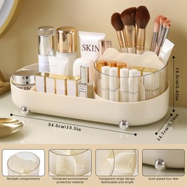 OFOAEEA Makeup Organiser, 360° Rotating Make up Organisers, Makeups Brush Holder, 2 In 1 Cosmetics Organiser, Makeup Organizer Storage for Dresser Table Bathroom Bedroom (Large)