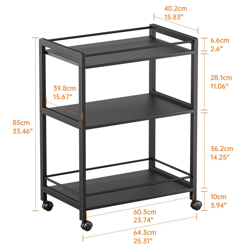 HITNET Bar Cart Black, Serving Cart for Home, 3 Tier