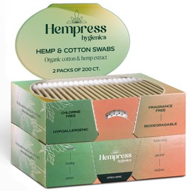 Hempress Hygienics Organic Cotton Swabs for Ears, Soft Swab Sticks for Ear Cleaning, Makeup Touch-Ups, Skincare, Nail Care & More, Non-Toxic Travel Essentials & Toiletry Must-Haves (400 Count)