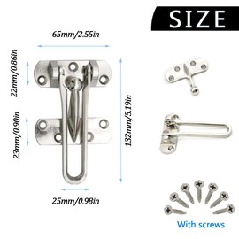 Ruidee 2Pcs Swing Bar Lock Front Door Locks Alloy Automatic Security Door Chain Restrictors Reinforcement Lock Latch Guard Clasp Flip Lock for Home Hotel (YG-MS/Silver)