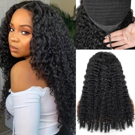 Canaryfly Burmese Curly Half Wigs for Women,3 In 1 Seamless Curly Human Hair Flip Over Half Wigs with Drawstring And Spiral End,200% Density Wear And Go Glueless Headband Wig,Beginner Friendly(26inch)