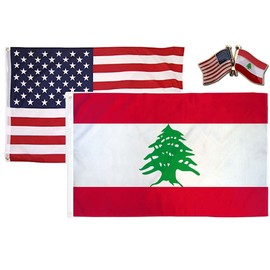 AES Wholesale Combo USA & Lebanon Country 3x5 3’x5’ Flag & Lapel Pin Fade Resistant Double Stitched Premium Penant House Banner Grommets
