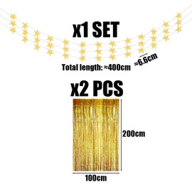 OVDGWC 2 x rain curtains and 1 x star numbers, shiny decorations, party background arrangement, suitable for birthdays, weddings, parties