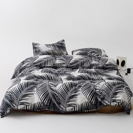 KAREVER Black Leaves Comforter King Black and White Palm Leaf Printed Comforter Sets Modern Boho Black Tropical Botanical Leaves Bed Quilts for Women Men Soft Floral Palm Black King Comforters