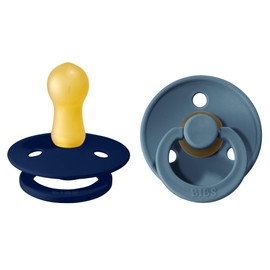 BIBS Colour Soother 2-Pack, BPA Free Dummy Pacifier, Round Nipple. Natural Rubber Latex, Size 2 (6-18 Months), Deep Space/Petrol