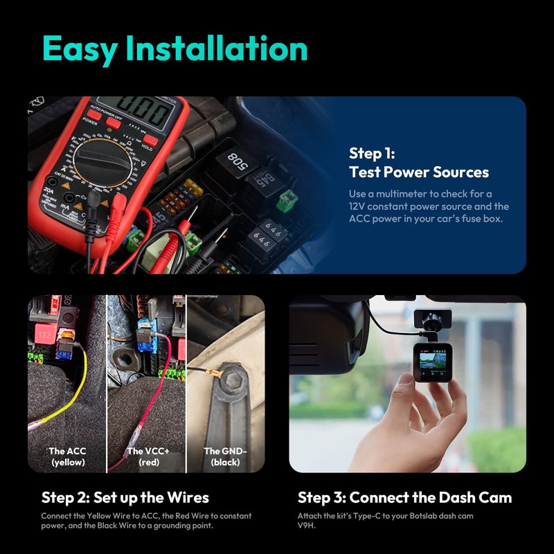 BOTSLAB Dash Cam Hardwire Kit Type-C USB Hardwire Kit