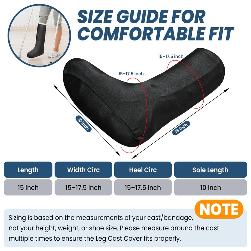 Below-Knee Leg Cast Covers, 3 Pack Protective Sleeves, Black