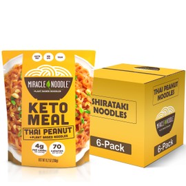 Miracle Noodle Thai Peanut Noodles - Plant Based Thai Peanut Noodles Shirataki, Konjac Noodles, Gluten Free, Non GMO Noodles, Vegan, Low Calorie Noodles, Low Carb Noodles, Grain Free - 9.2 Oz, 6-Pack