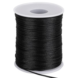 Nylon Cord, 1.5 mm x 100 m Black Nylon Jewellery Tape, Non-Elastic Nylon Thread, Tear-Resistant Cord, Satin Braided Cord for Necklaces, Bracelets, Chinese Knot Crafts, Jewellery Making
