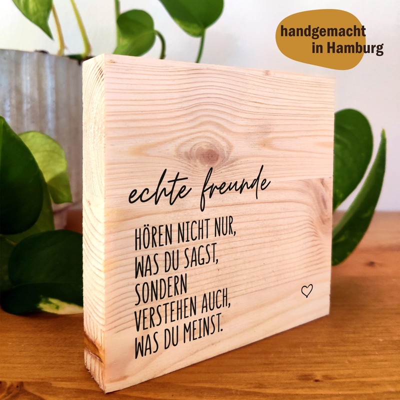 Echte Freunde Holzbild + Reagenzglas zum Hinstellen opt. als Vase