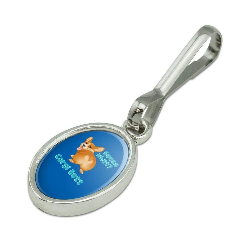 Guess What Corgi Butt Funny Joke Antiqued Oval Charm Clothes