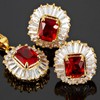 Red Ruby Emerald Cut Necklace Pendant Earrings Gemstone 18K GP