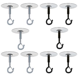 Aufuga No Hole No Drilling Adhesive Ceiling Hooks for Hanging Plants Lights Wind Chimes Lantern, Sticky J Hooks Eye Hook for Hanging Indoor Outdoor (Black_Round_2.4", 10)