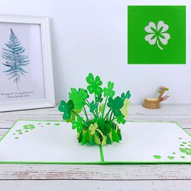 Pop-Up Card Lucky Clover with Envelope 3D Birthday Card 15 x 15 cm Congratulations, Get Well Soon Exam Greeting Card for New Year, Thank You For Everything Card