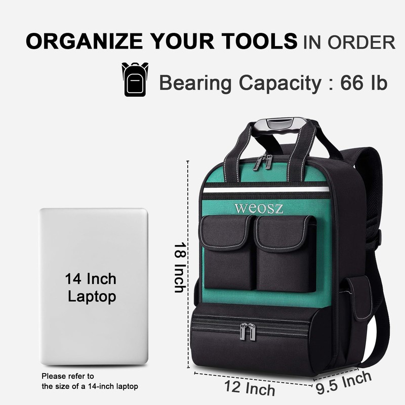 Tool Backpack for Men 18 Inch Heavy Duty Waterproof Multiple