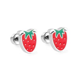 coadipress Fruit Stud Earrings for Women Dainty Small Fruit Stud Earrings Weird Watermelon Earrings Cute Lifelike Red Strawberry Funny Kawaii Cherry Earrings Summer Fruit Jewelry Gifts (Silver strawberry)