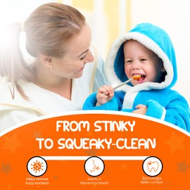 Kids Tongue Scraper or Cleaner Set – BPA-Free Plastic Dental Scrapers Helps Freshen Bad Breath, Remove Gunk – Multicolored with Easy-to-Grasp Handles and Brush Covers by 55Dental, Ages 2+ (Green)