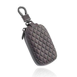Stylish Car Key Case with Keychain and Zipper, Key Fob Cover, Genuine Leather Remote Keychain Bags, Vehicle Smart Keychain Protector Cover Bag Accessories for Most Remote Keys (Coffee)