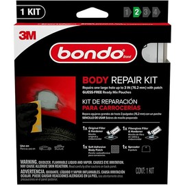 Bondo Body Repair Kit Ready Mix Pouches, Repairs One Large Hole Up to 3" with Patch, 1 Original Filler & Hardener, 1 Fiberglass Filler & Hardener, 1 Self-Adhesive Body Patch, 1 Spreader (BRKIT-2PK-ES)