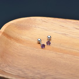 5MM Cubic Zirconia Stud Screw Backs Sterling Silver Earrings for Women, Amethyst Purple