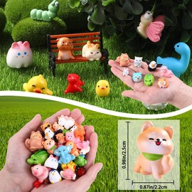 JOISHOP 50pcs Mini Resin Animals, 50 Styles Tiny Resin Animals Miniature Little Small Animal Figures Bulk for Micro Fairy Garden Landscape Accessories Dollhouse Hide Crafts Aquarium Decor