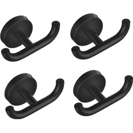 Gudetap Black Hook and Towel Hook Set, Bathroom Towel Hooks, Wall-Mounted Hooks, Kitchen Hooks, Stainless Steel Hooks, Wall Hooks，Pack of Four。