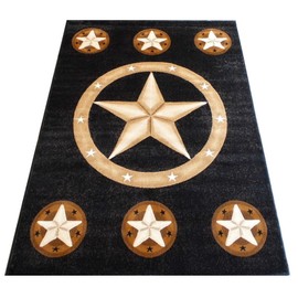 Champion Rugs Texas Western Star Rustic Cowboy Decor Area Rug Black (3 Feet 9 Inch X 5 Feet 2 Inch)