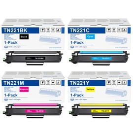 TN221BK TN221C TN221M TN221Y 4-Color Toner Cartridge Set Replacement for Brother TN221 TN-221 to Use with HL-3170CDW HL-3180CDW MFC-9130CW MFC-9330CDW Printer Toner (1Black+1Cyan+1Magenta+1Yellow)