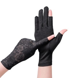 Tidyworm Women's UV Protection Gloves, Fingerless, Anti-slip, Smartphone Compatible, Short Gloves, UV Protection, Sunscreen, Thin, Summer Gloves, For Driving, Bicycle, Commuting, D Black