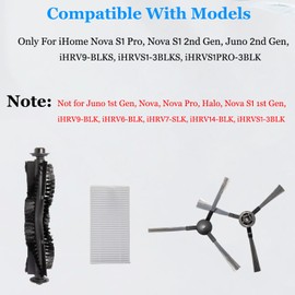 Replacement Parts for iHome Nova S1 Pro, iHRVS1PRO-3BLK, iHRVS1-3BLKS, iHRV9-BLKS Robotic Vacuum Cleaner Accessories Main Brush Side Brush Hepa Filter