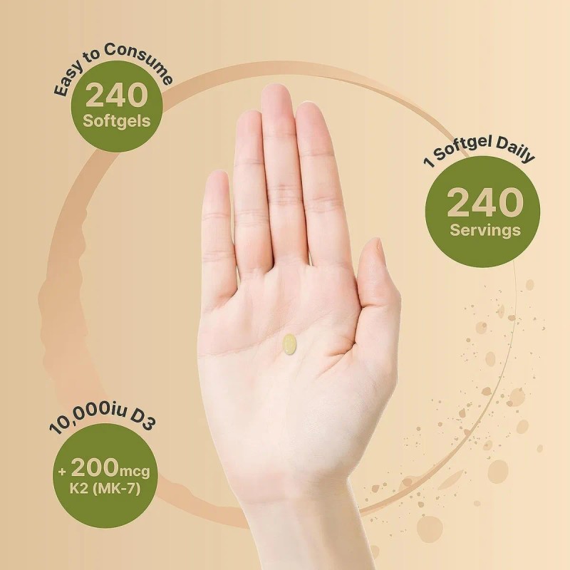 Vitamina D3 10,000 + K2 200mcg 240 Unidades Eg D115