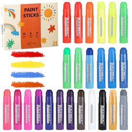 24 Colors Tempera Paint Sticks, No Mess, Quick-Drying & Non-Toxic Art Supplies, Easy-Grip for Toddlers and Kids, Works Great on Paper, Wood, Glass, Canvas, Gifts for Drawing on Various Objects