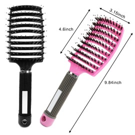 Pack of 2 Hair Brushes (Black and Pink), Wild Boar Bristle Hair Brush, Hair Brush, No Pulling, Can Distribute Hair Oil, Smooths Frizz, Breathable and Accelerates Dr