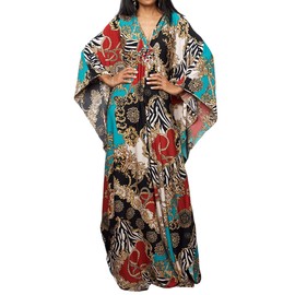 Bsubseach Women's Ethnic Print Kaftan Beach Dress Plus Size Beach Dress, F-blue red chain