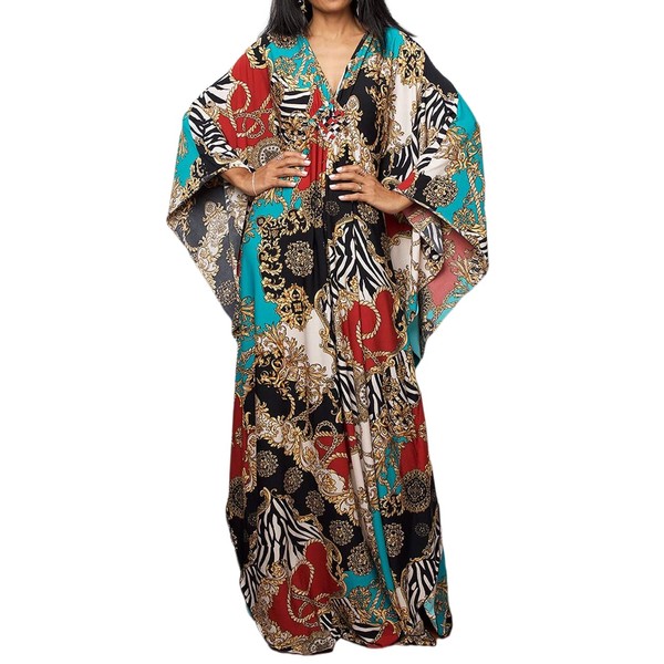 Bsubseach Women's Ethnic Print Kaftan Beach Dress Plus Size Beach