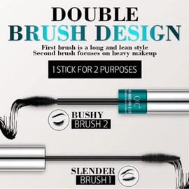 2 Pack Lash Cosmetics Mascara 5x Longer Lash Mascaras, 2 in 1 Black Mascara Waterproof Volume and Length Eye Cosmetics, Long-Lasting Natural Liquid Ey