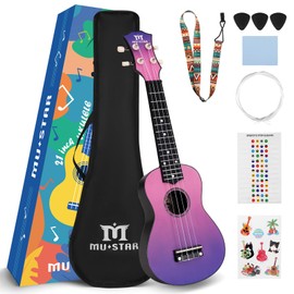 MUSTAR Soprano Ukulele, 21 Inch Basswood Ukulele for Beginners, Ukuleles Kit With Gig Bag, Strap, Picks, Cloth, Sticker,Ukulele Gift for Adults Teenagers