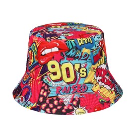 MILAKOO Bucket Hat Retro 80s 90s Style Fashionable Fishing Hat Unisex Reversible Fishing Hat Double Sided Sun Hat, A9: Retro 90s