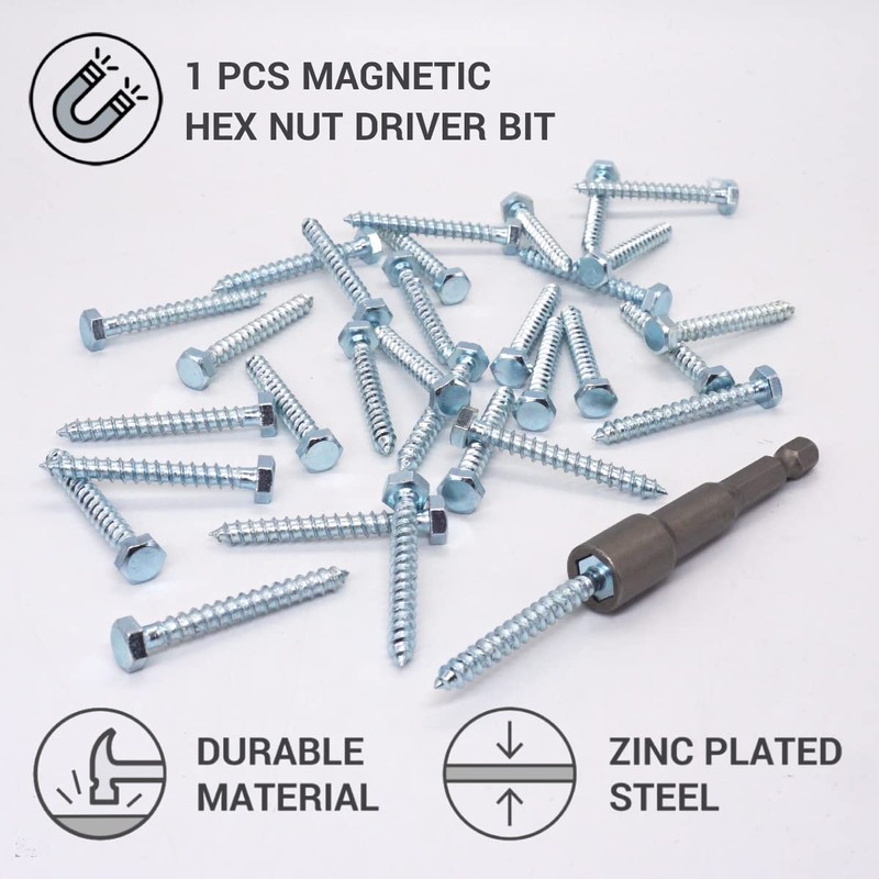 SKIR'CO (30 pcs) DIN 571 Zinc Plated Steel Hexagon Wood