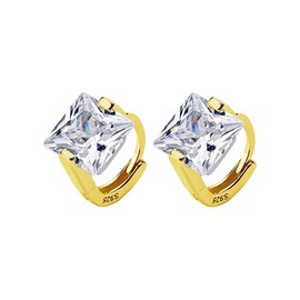 Princess Cut CZ Tiny Small Hoop Cartilage Earrings for Women Teen Girls S925 Sterling Silver Square Solitaire Crystal Diamond Hypoallergenic Dainty Sleeper Hoops Jewelry Gifts 6mm Inner (Gold)