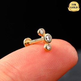 Melighting - Piercing de oro macizo de 14 quilates para cartílago de 16 g, rosca interna, hélice curva, piedra de circonita cúbica, aretes de tuerca de 8 mm para mujer, Oro, circonita cúbica