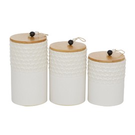 Deco 79 Country Cottage Ceramic Decorative Jars, 3 PIECES SMALL SIZE, White