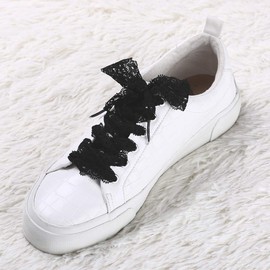 Allegra K Lace Shoelaces, Ribbon Shoelaces, Flat Laces, Wide Laces, For Sneakers, Width 1.0 inches (2.5 cm), 2 Pairs, Black