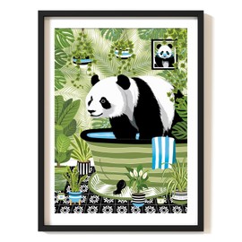 Panda on Toilet Print, Panda Bathroom Print, A4 UNFRAMED Print, Animal on Toilet Print, Botanical Green Print Tropical Bathroom Decor