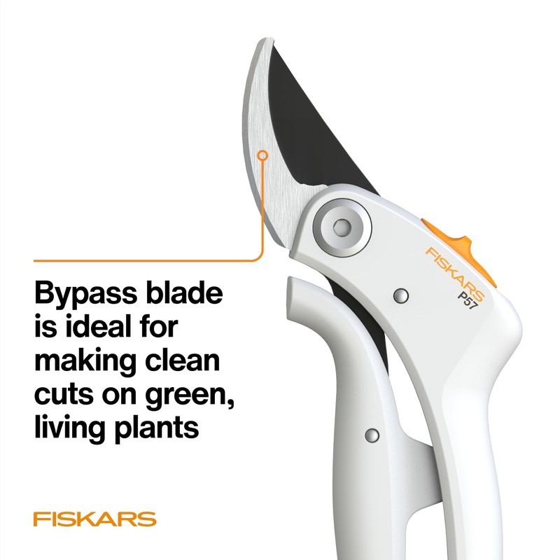 Fiskars Bypass Pruner with PowerLever, Lightweight Garden Shears, White